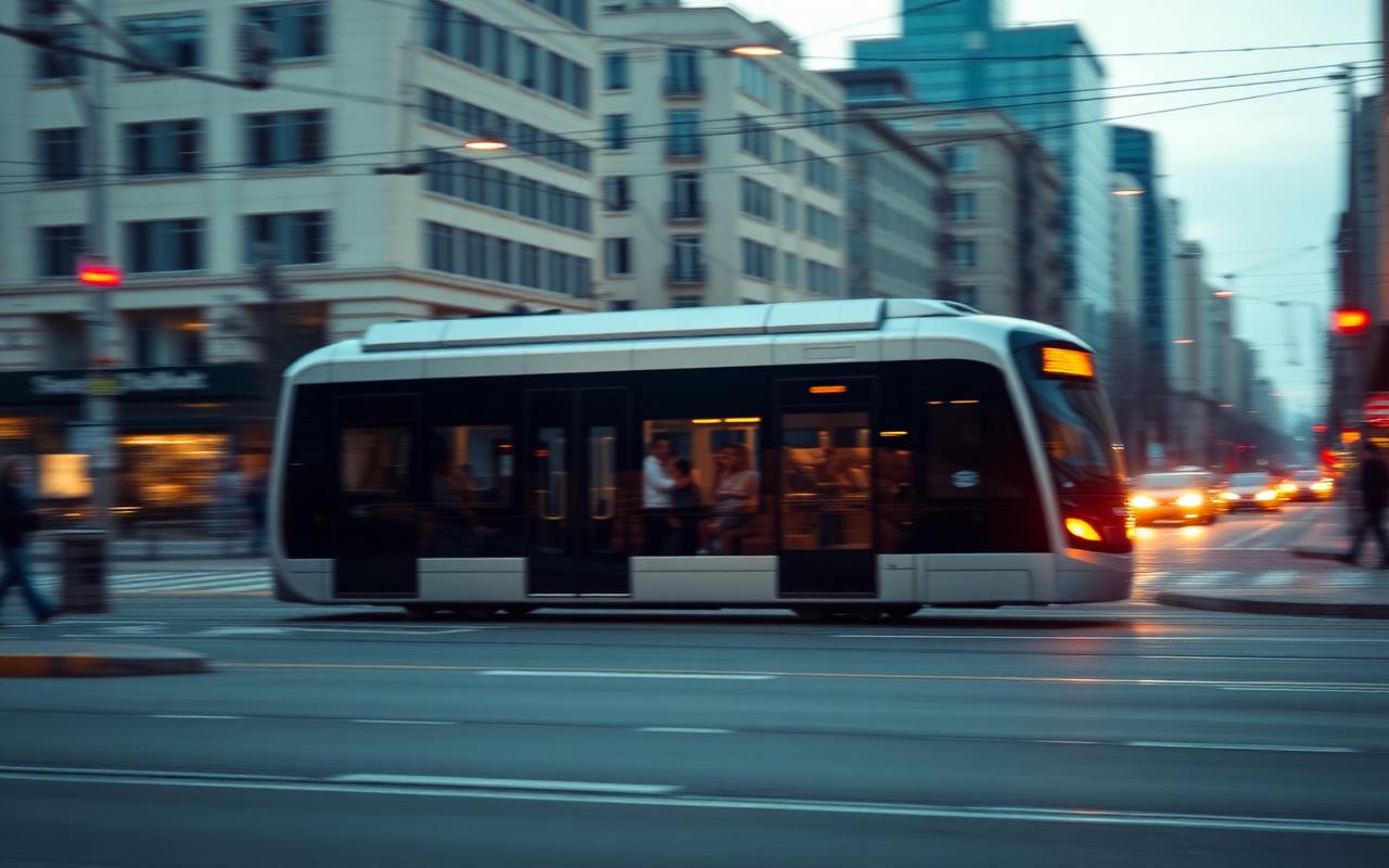 Ilustrační fotografie moderní tramvaje ve městě.